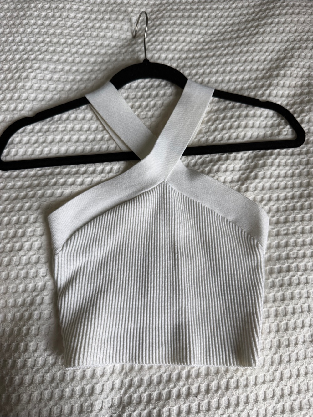 White Ribbed Halter Crop Top